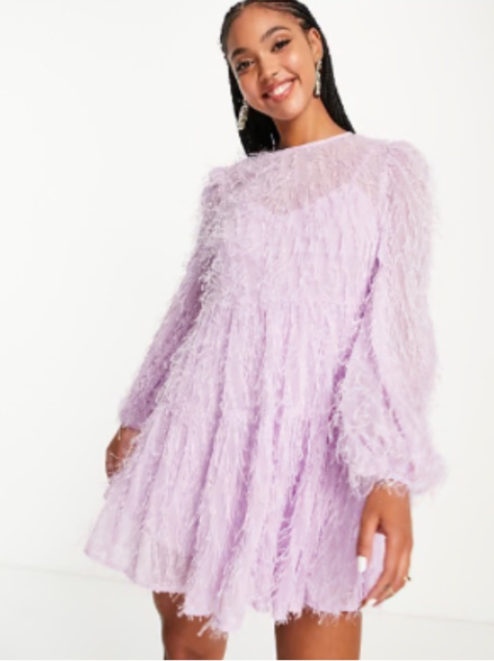ASOS Lilac Feather-Texture Tiered Sheer Mini Dress Size 8